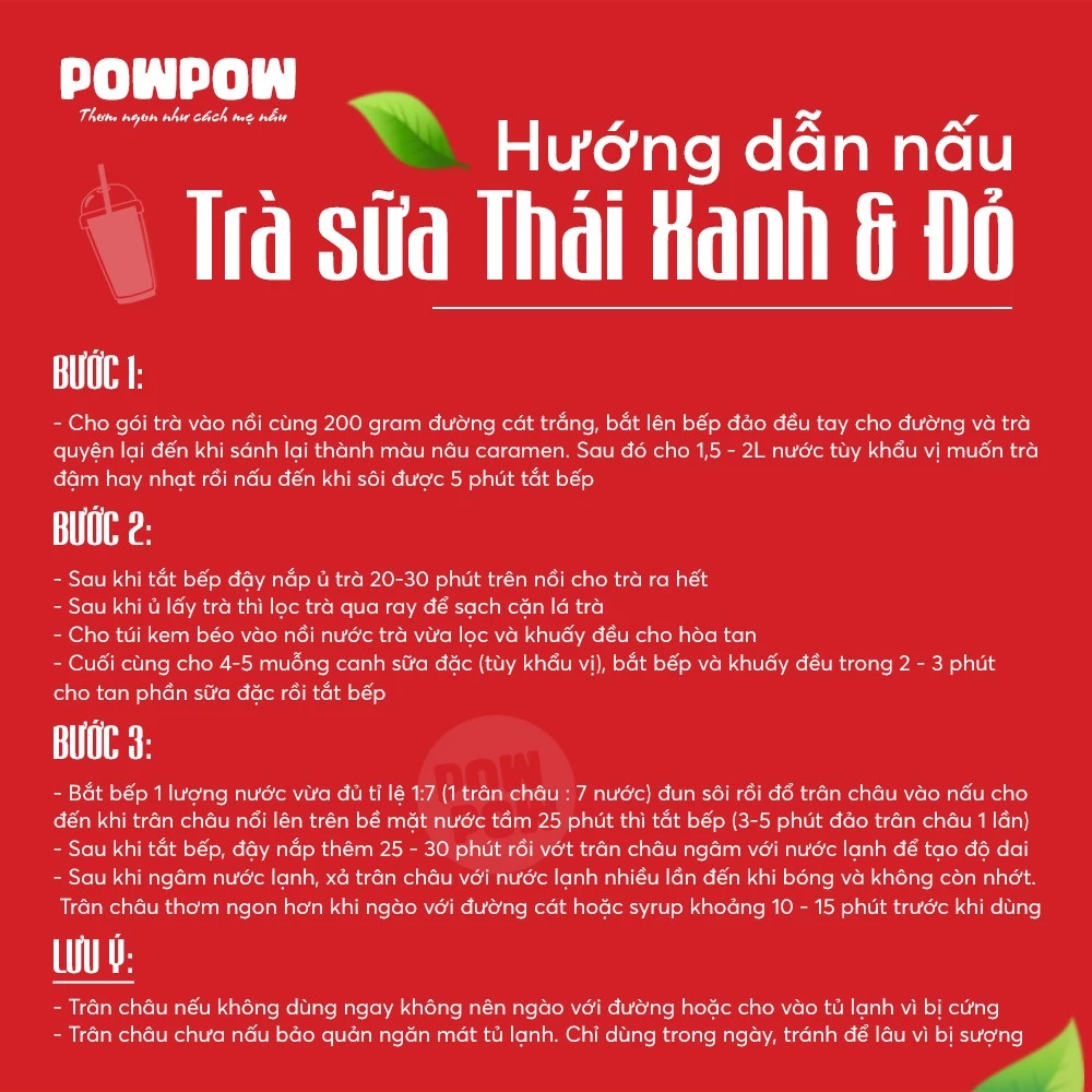 Set nguyên liệu pha trà sữa thái đỏ tự nấu POWPOW - nấu được 15 - 20 ly